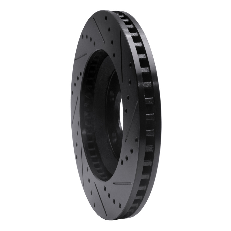 Ford Mustang Brake Rotor (1) - Front Left - R1 Concepts - Drilled & Slotted - Black - `05-`14